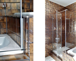 Eckdusche an Badewanne, mit einklappbarer Tür