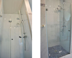 Nischendusche mit lackierten Glaswänden